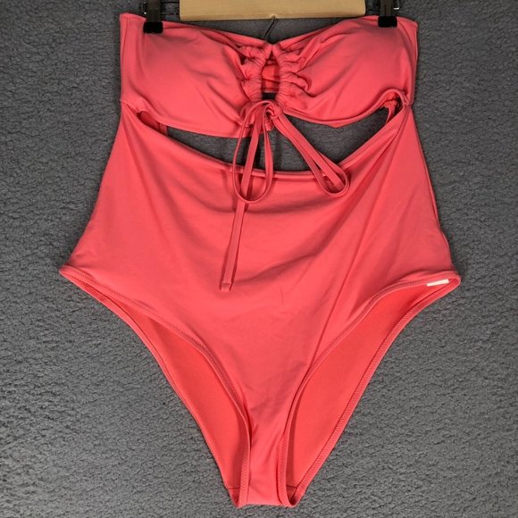 NEW Aerie Women's XL One Piece Bikini Swim Strapless Cut-Out Padded Coral Pink - Picture 1 of 12